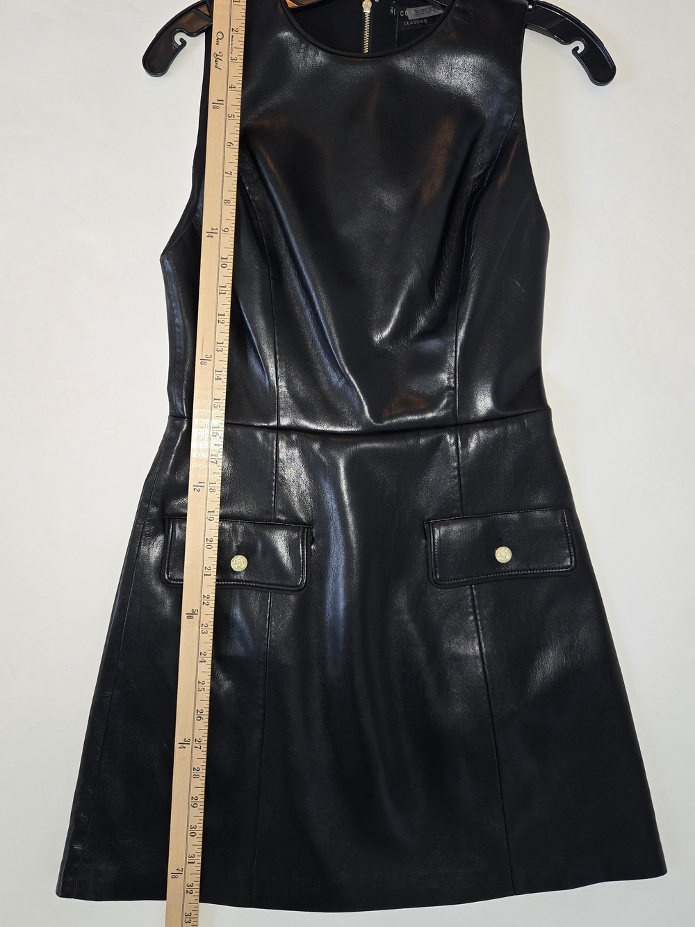 NWT Alice + Olivia Black Faux Leather A-Line Mini Dress Womens Size 4 - Picture 7 of 13